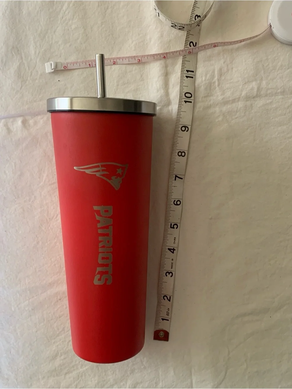 Red Stainless Steel Tumbler with Straw New England Patriots Football Team